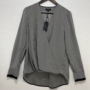 Rag & Bone Silk Blouse Victor Stripe V-Neck Sz M